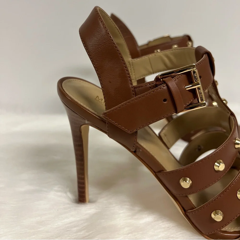 MICHAEL Michael Kors Jagger Studded Stiletto Sandal in Luggage Size 7.5 NWOB